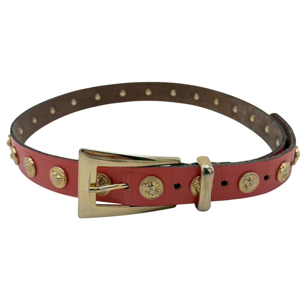 Vintage The Limited Coral Leather Belt Gold Lion Medallion‎ Buckle Boho XS S - Picture 7 of 9